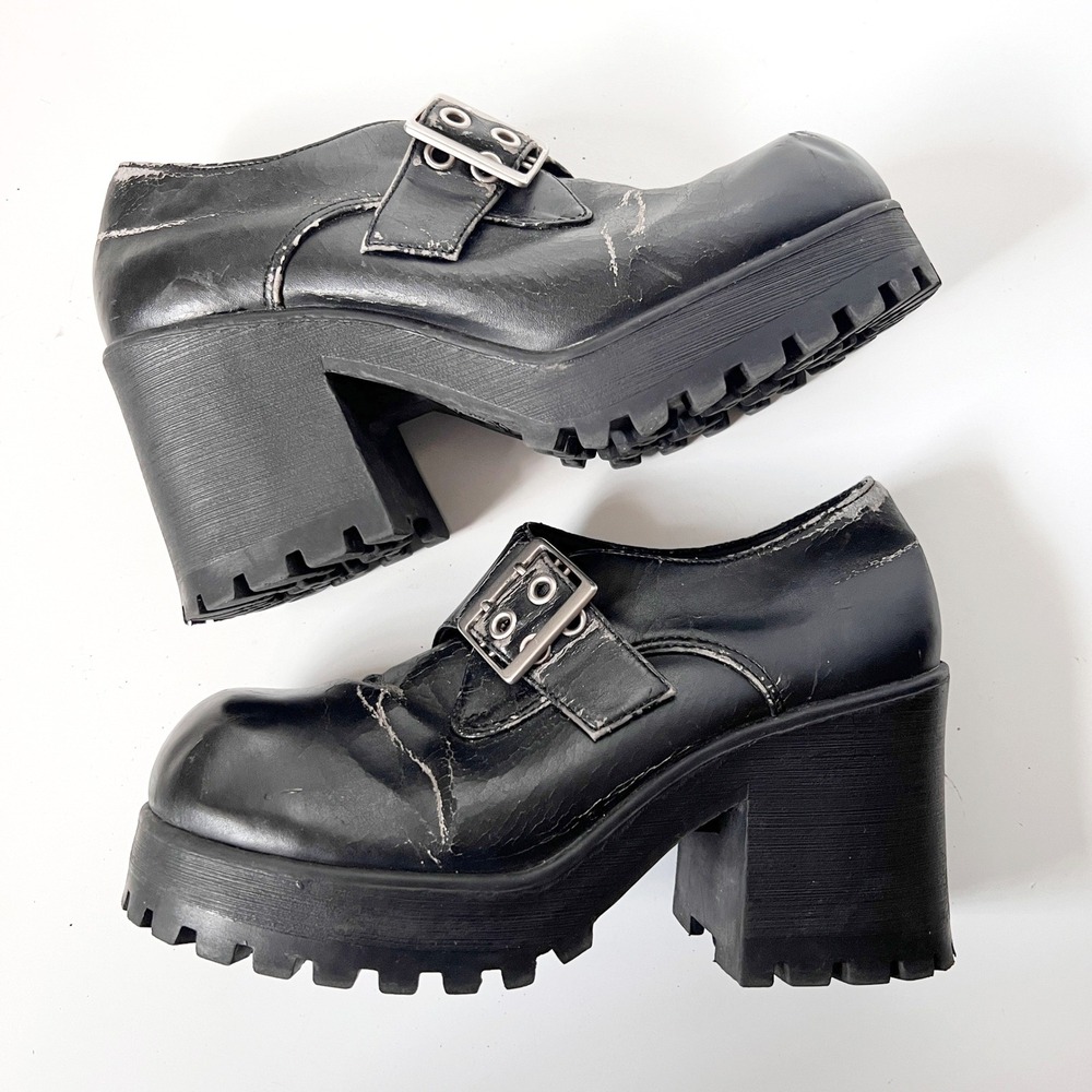 Vintage 90s Y2K Chunky Platform Square Toe Mary Jane Boots Shoes Grommets Size 9